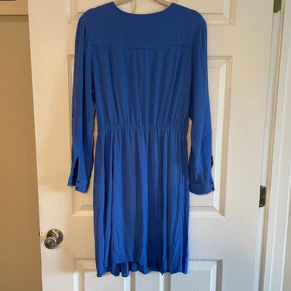 Maeve Anthropologie Blue V-Neck Utility Dress, Size L - Picture 2 of 16